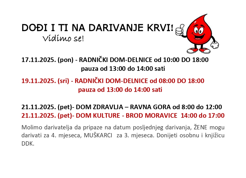 Datumi: Darivanje krvi Studeni 2025